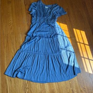 Anthropologie Somerset Blue Maxi Sundress with Flutter Sleeves and V-neck